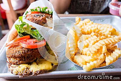 Shake Shack burger and Hand Cut Fries Stock Photo